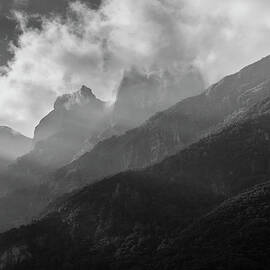 B&w View Of Misty Mountains, Shafts Of by Ascent Xmedia