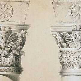 Byzantine capitals from columns in the nave of the church of St Demetrius in Thessalonica by Charles Felix Marie Texier
