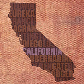 California Word Art State Map on Canvas