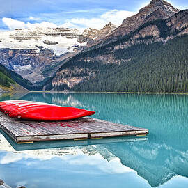 Canoes of Lake Louise Alberta Canada by George Oze