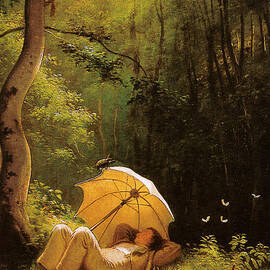 Carl Spitzweg Der Maler auf einer Waldlichtung unter einem Schirm liegend by MotionAge Designs