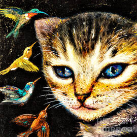 Cat with Hummingbirds by Shijun Munns