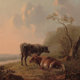 Cattle In An Italianate Landscape by Jacob van Strij