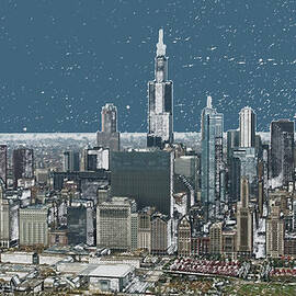 Chicago Looking West In A Snow Storm Digital Art by Thomas Woolworth