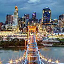 Cincinnati Skyline From Top Of Roebling by Adam Jones
