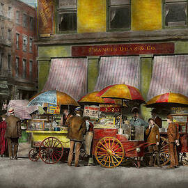 City - NY- Lunch carts on Broadway St NY - 1906 by Mike Savad