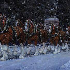 Christmas Clydesdales at Grants Farm Gate by Don  Langeneckert