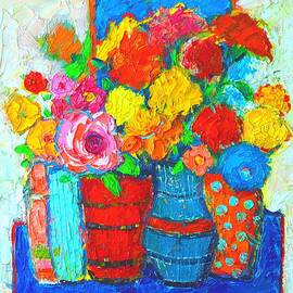 Colorful Vases And Flowers - Abstract Expressionist Painting by Ana Maria Edulescu