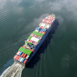 Container Ship Sailing Into Fog by Dan prat