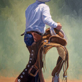 Cowboy With Saddle by Randy Follis