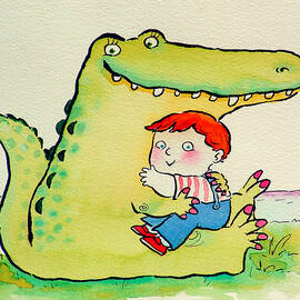 Crocodile Hug, Or Best Friends Pen & Ink And Wc On Paper