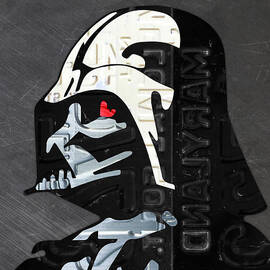 Darth Vader Helmet Star Wars Portrait Recycled License Plate Art by Design Turnpike