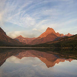 Dawn on Swiftcurrent Panorama by Mark Kiver