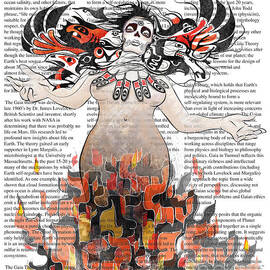 Day of the Dead Gaia in Flames with Text Illustration print by Sassan Filsoof