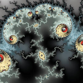 Digital art grey red and beige fractal spirals by Matthias Hauser
