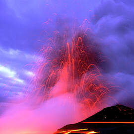 Explosions As A Lava Flow Reaches The Coast by Science Photo Library