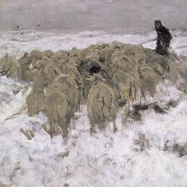Flock Of Sheep In The Snow by Anton Mauve
