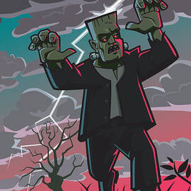 frankenstein creature in storm  by Martin Davey