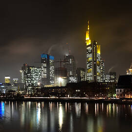 Frankfurt Skyline At Night Reflected On by Sir Francis Canker Photography