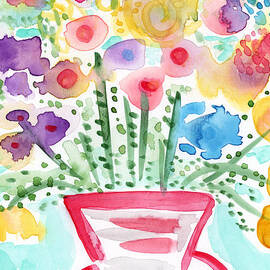 Fresh Picked Flowers- contemporary watercolor painting by Linda Woods