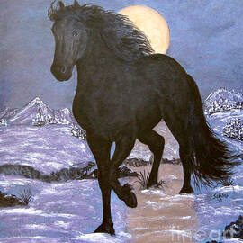 Friesian Horse Blue Moonlight Setting