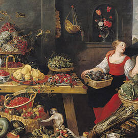 Fruit And Vegetable Market Oil On Canvas by Frans Snyders