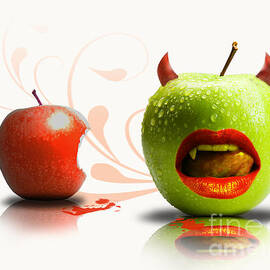 Funny satirical digital Image of red and green apples Strange Fruit by Sassan Filsoof