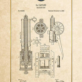 Gatling Machine Gun - Vintage Patent Document by Serge Averbukh