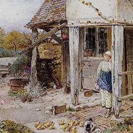 Girl Outside a Cottage
