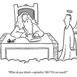 God Sits At His Desk Writing Something And Asks by Robert Leighton