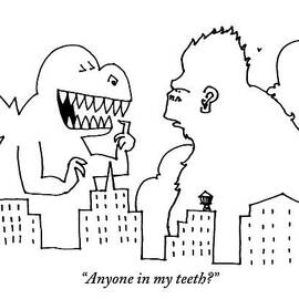 Godzilla, Pointing At His Own Teeth, Asks King by Ariel Molvig