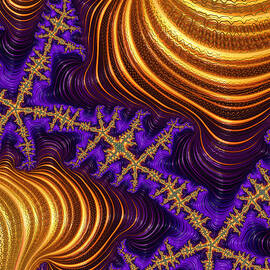 Golden and purple fractal river and mountain landscape by Matthias Hauser