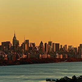 Golden Sunset On Nyc Skyline by Robert D. Barnes