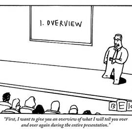 Guy Giving Presentation On A Stage In Front by Bruce Eric Kaplan