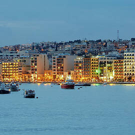 Harbourside Of Sliema Illuminated At by Allan Baxter