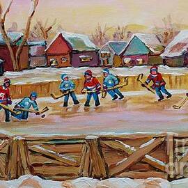 Hockey Game-outdoor Hockey -beautiful Canadian Winter Landscape-hockey Heroes-carole Spandau by Carole Spandau