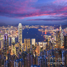 Hong Kong Skyline Twilight Square by Colin and Linda McKie