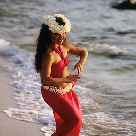 Hula Dancer Hawaii At Waters Edge Surf by Vintage Images