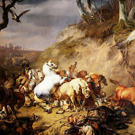 Hungry Wolves Attacking A Group Of Horsemen