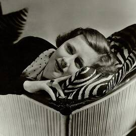 Irene Dunne Lying Down On A Zebra Print Pillow by Lusha Nelson