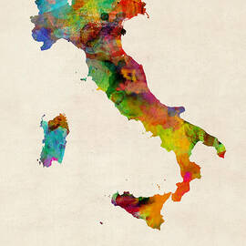 Italy Watercolor Map Italia by Michael Tompsett