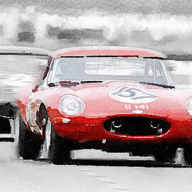 Jaguar E-Type Racing Watercolor by Naxart Studio
