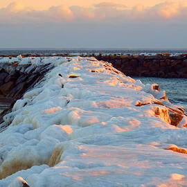 Ice Coated Jetties in January by Dianne Cowen Cape Cod Photography