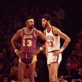 Kareem Abdul Jabbar Stands With Wilt Chamberlain by Retro Images Archive