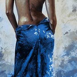 Lady in red 27RE blue color version large by Emerico Imre Toth