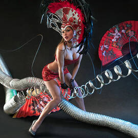 Las Vegas Dancer posing at futuristic background by Anton Oparin
