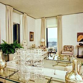 Library In Marella Agnelli's Apartment In Rome by Karen Radkai