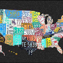 License Plate Map of the United States on Gray Felt with Black Box Frame Edition 14 by Design Turnpike