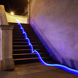 Light Trail On Steps by Tim Robberts