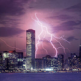 Lightning Striking Chicago Skyline by Lyle Leduc